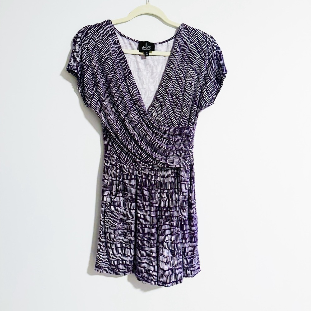 a-line - Plum and White Faux Wrap Romper